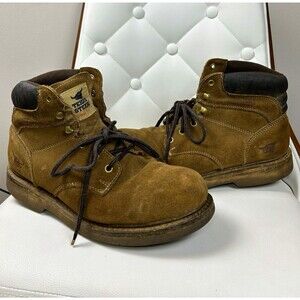 Texas Steer Mens 10.5 EEE Suede Leather Steel Toe Work Boots Tan Vintage 90s